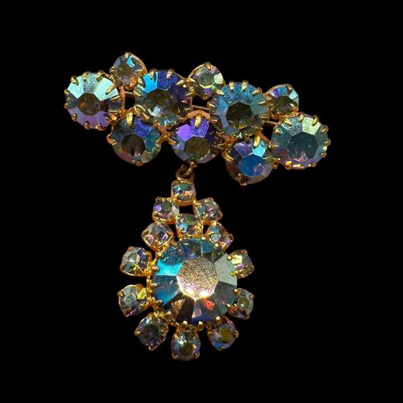 Vintage Brooch Dangling Aurora Borealis Faceted Stones - Picture 6 of 6